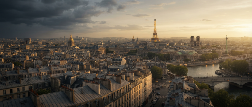 Vue panoramique de Paris depuis les hauteurs avec nuages